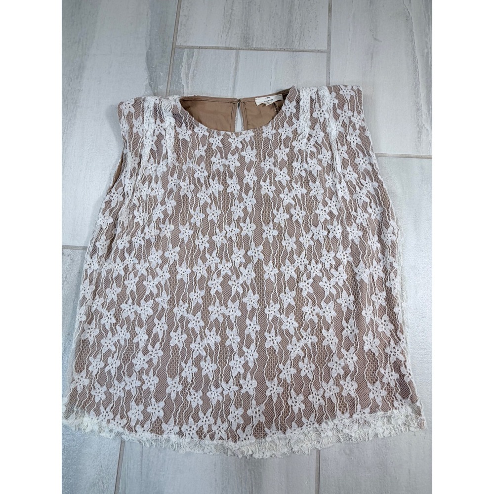 Entro Tan White Floral Lace Sleeveless Blouse Boho Small